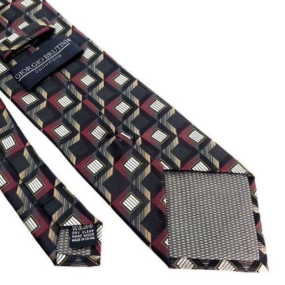 Giorgio Brutini Polyester Tie Gray Beige Red Geometric - Picture 5 of 6